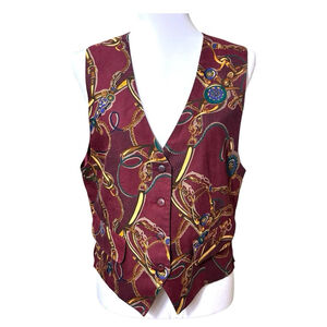 Brooks Brothers Women’s Equestrian Maroon Vest 4 Button Rayon Medium VTG RARE